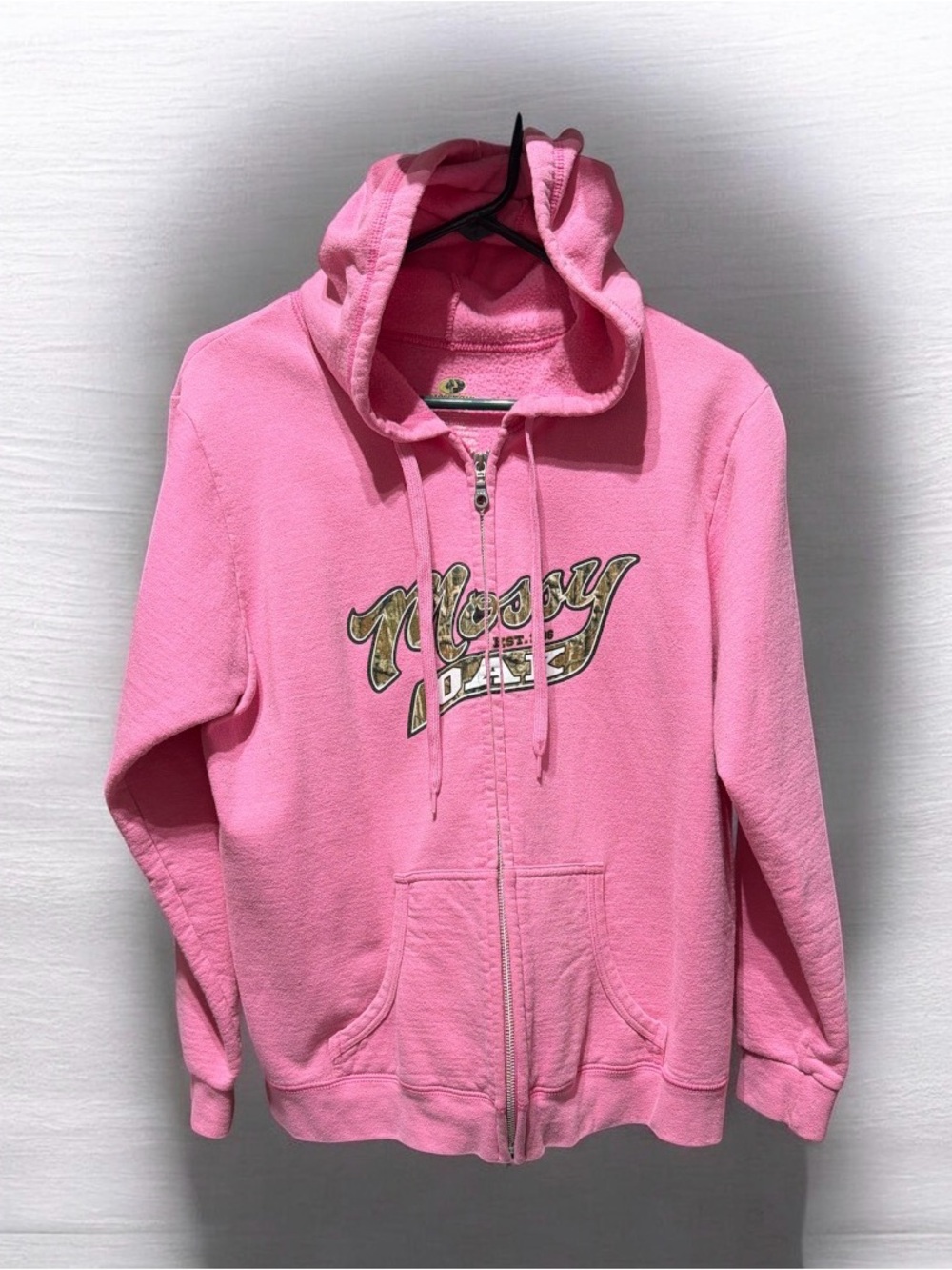 Mossy Oak Pink Full-Zip Hoodie with Camo Script No Call Outs